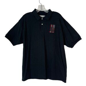 Hanes Golf Polo Shirt Mens Large Black US Flag Embroidery Casual Patriotic